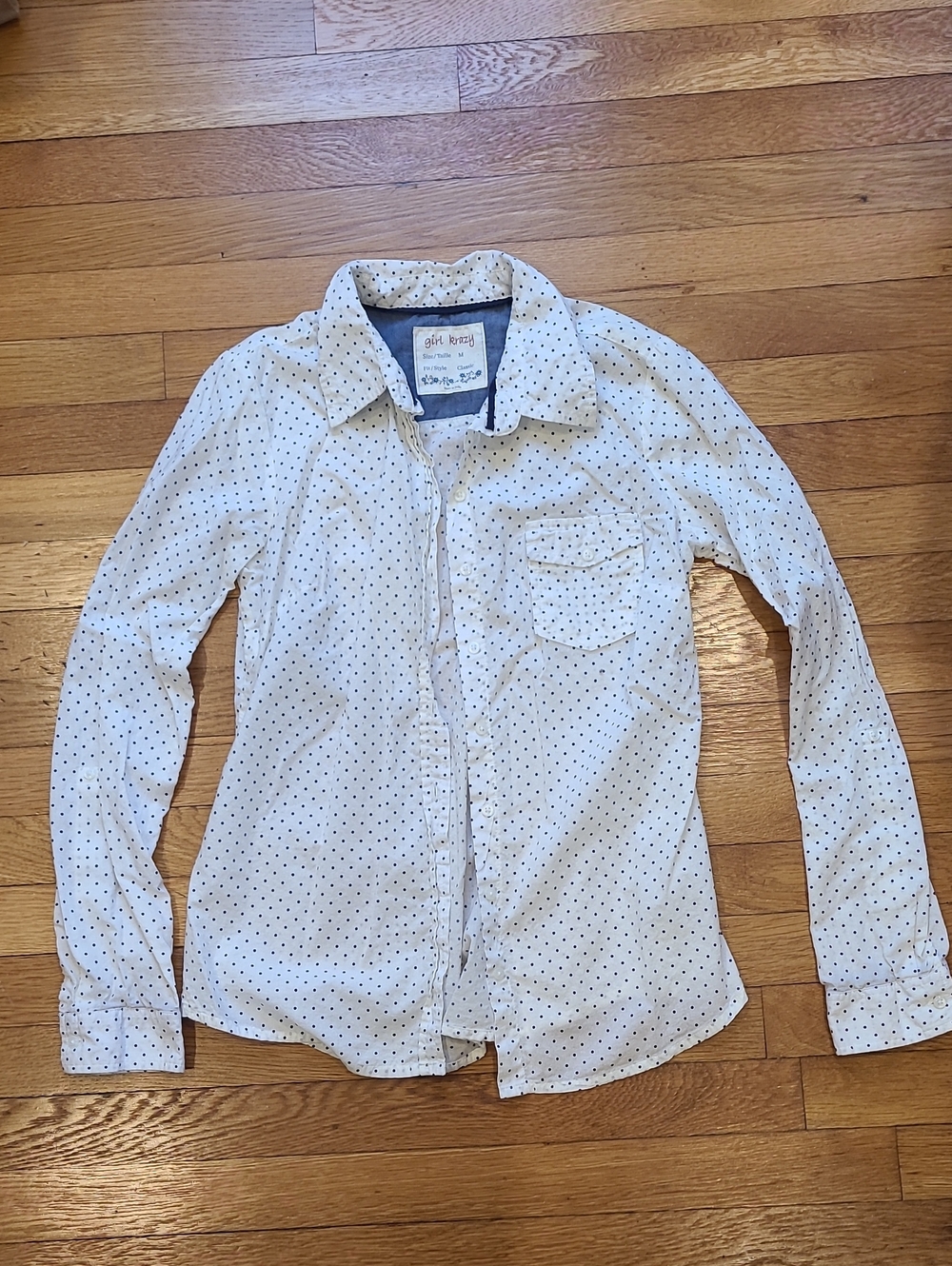 Girl krazy White Shirt with Black Pok A Dot Print womens Button-Down